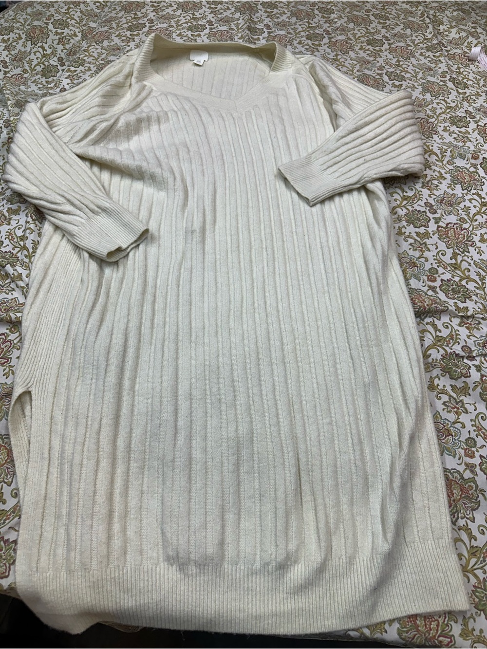 H&M Cream Ribbed V-Neck Midi Sweater Dress
